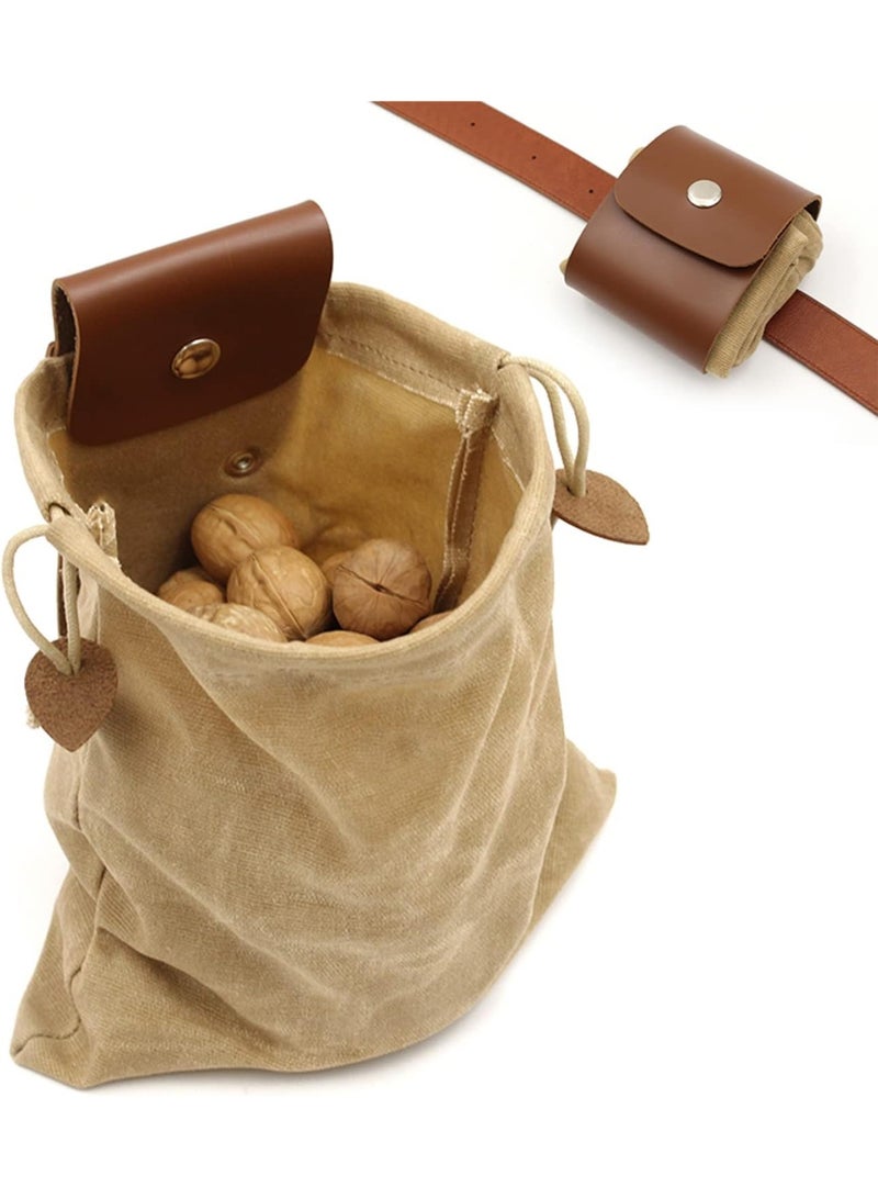 Foraging bag, waxed canvas foldable outdoor camping foraging bag, mushroom storage waterproof leather jungle craft belt, brown travel camping hiking bag (bag only) ﻿ - Image 1